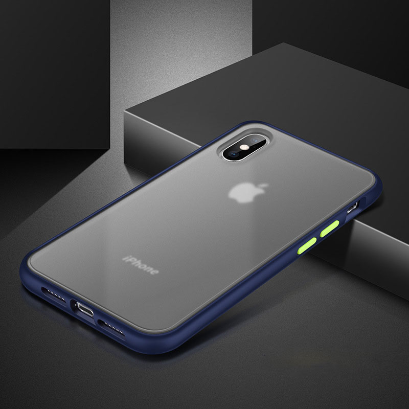 iPHONE XR Slim Matte Hybrid Bumper Case (Black Blue)